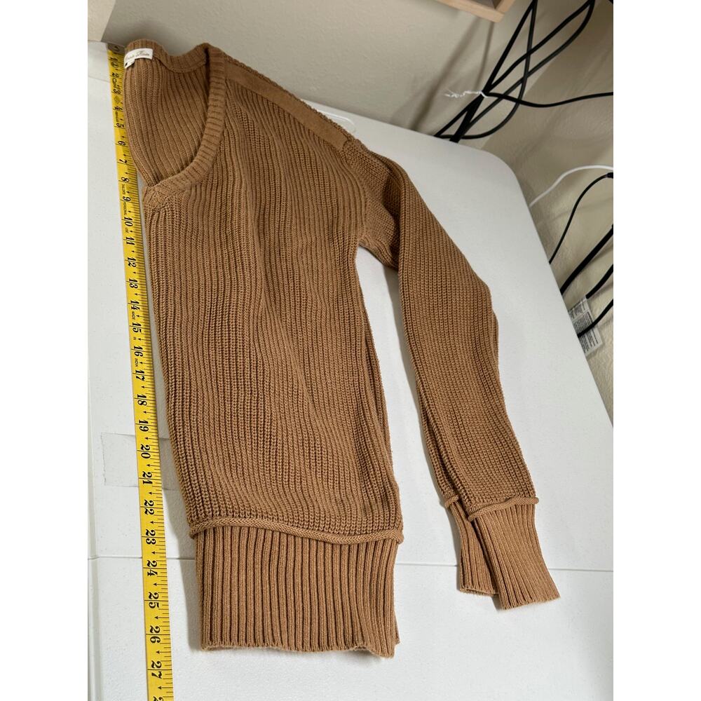 Minnie Rose Sweater Womens Small Tan Knit V-Neck‎ 100% Cotton Minimalist Autumn - Picture 12 of 12